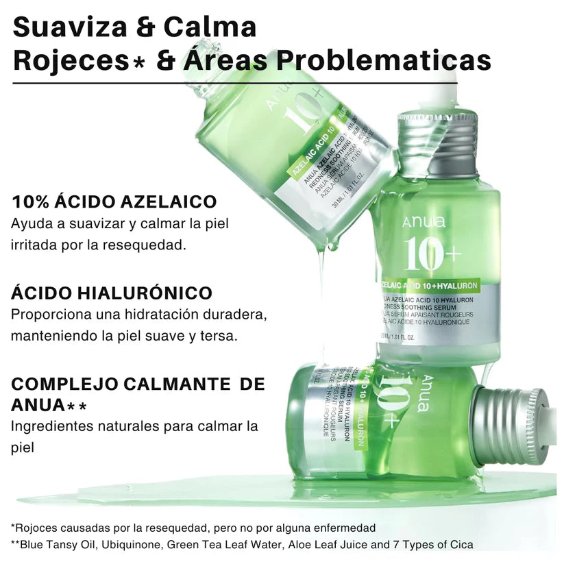 Sérum Anti-rojeces con Ácido Azelaico 10% y Ácido Hialurónico Anua Azelaic Acid 10 Hyaluron Redness Soothing Serum 30ml