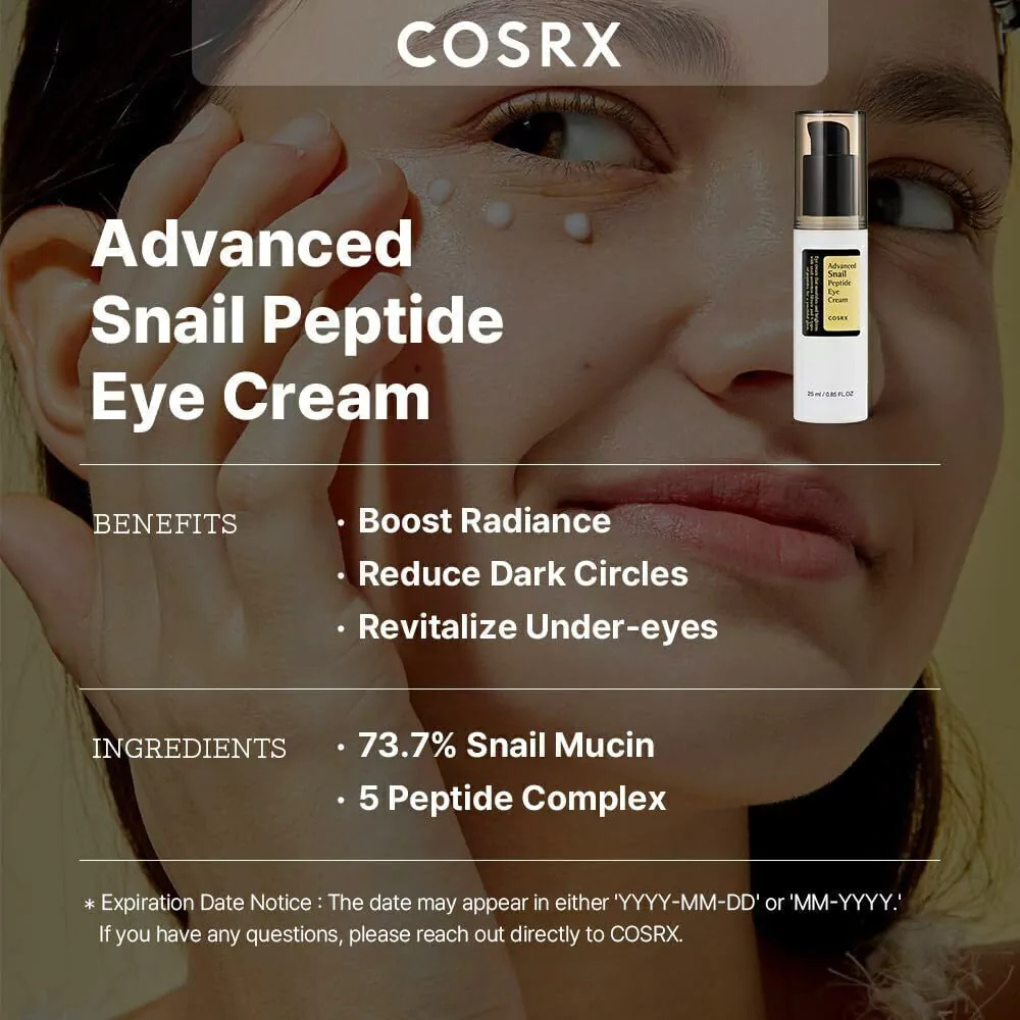 Contorno de ojos con péptidos y baba de caracol Cosrx Advanced Snail Peptide Eye Cream 25ml