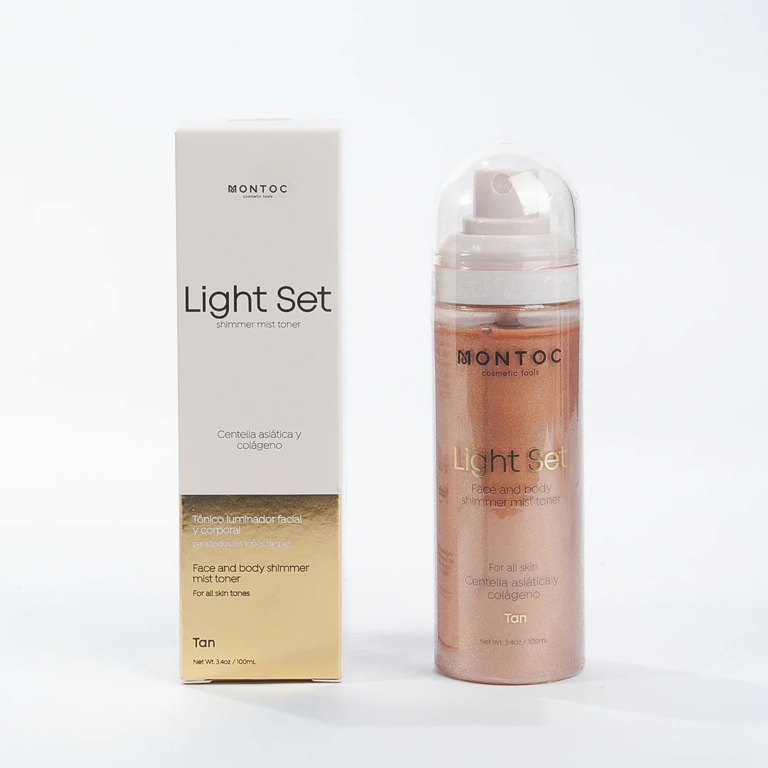 Bruma iluminadora corporal y facial Montoc Shimmer Mist Toner Light Set 100ml
