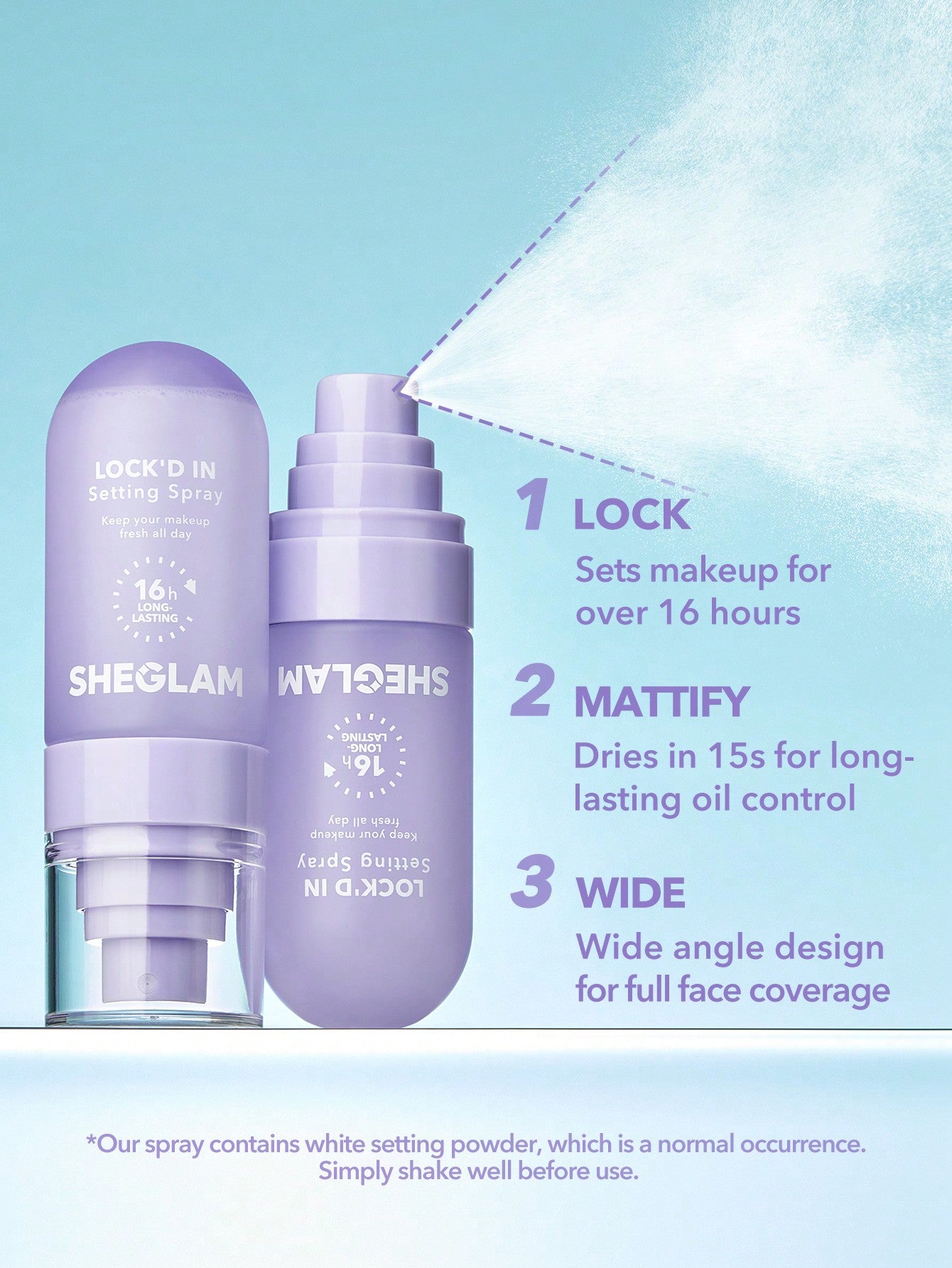 Fijador de maquillaje acabado mate Sheglam Lock'd In Setting Spray 55ml