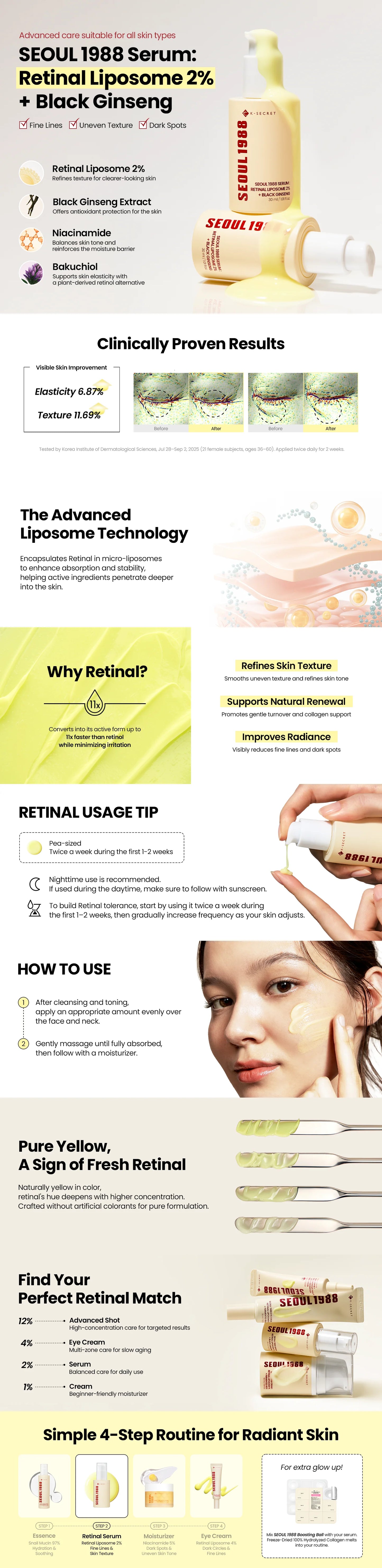 Sérum con retinal para arrugas y textura K-Secret SEOUL 1988 Serum Retinal Liposome 2% + Black Ginseng 30ml