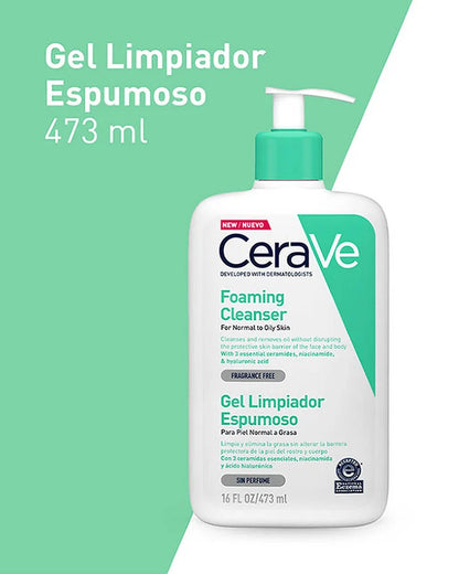 Gel Limpiador Espumoso Para Piel Normal a Grasa CeraVe Foaming Cleanser For Normal to Oily Skin 473ml