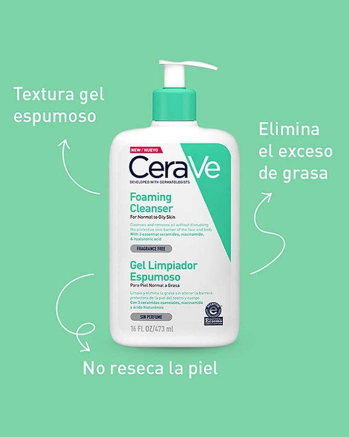 Gel Limpiador Espumoso Para Piel Normal a Grasa CeraVe Foaming Cleanser For Normal to Oily Skin 473ml