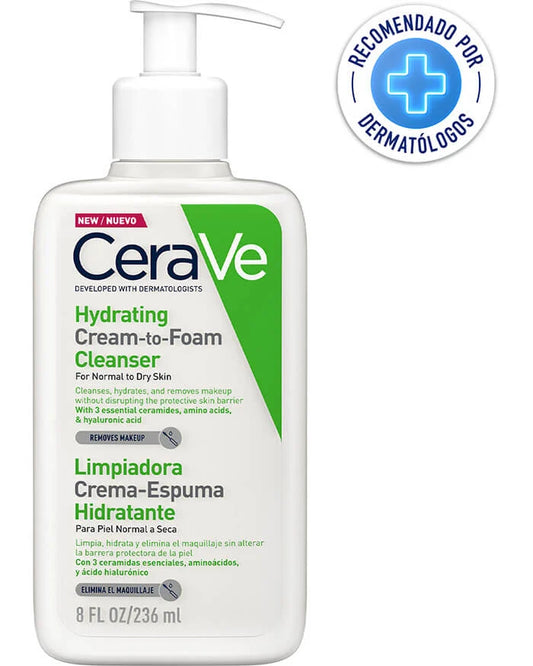 Limpiadora Crema-Espuma Hidratante Para Piel Normal a Seca CeraVe Hydrating Cream-to-Foam Cleanser For Normal to Dry Skin 236ml