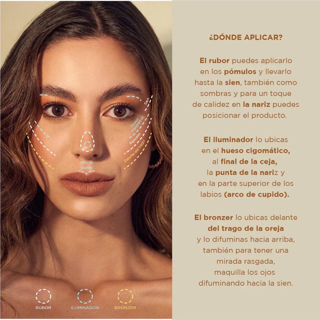 Paleta de rubor, iluminador y contorno Atenea Facial Essential