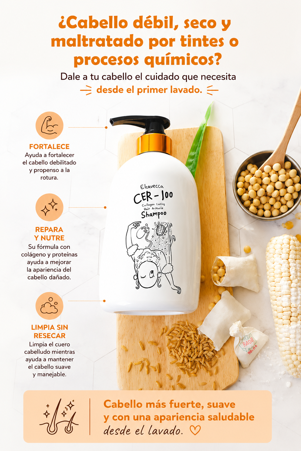 Shampoo reparador con colágeno Elizavecca Collagen Coating Hair A+ Muscle CER-100 500 ml