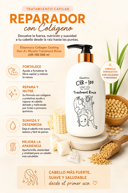 Tratamiento capilar reparador con colágeno Elizavecca Collagen Coating Hair A+ Muscle Treatment Rinse CER-100 500 ml
