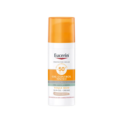 Protector Solar Toque Seco Tono Medio Eucerin Sun Face Oil Control Tinted 50ml