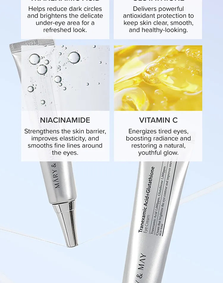 Contorno de ojos Iluminador y Antimanchas Mary&May Tranexamic Acid + Glutathione Eye Cream 30ml