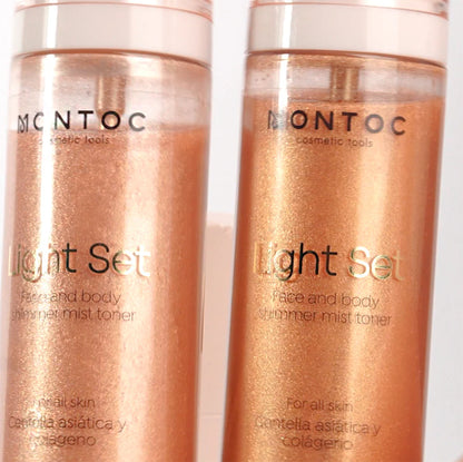 Bruma iluminadora corporal y facial Montoc Shimmer Mist Toner Light Set 100ml