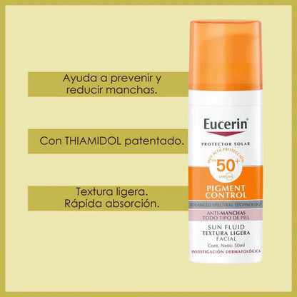 Protector Solar Despigmentante sin Color Eucerin Pigment Control Anti-Manchas SPF 50+ 50ml